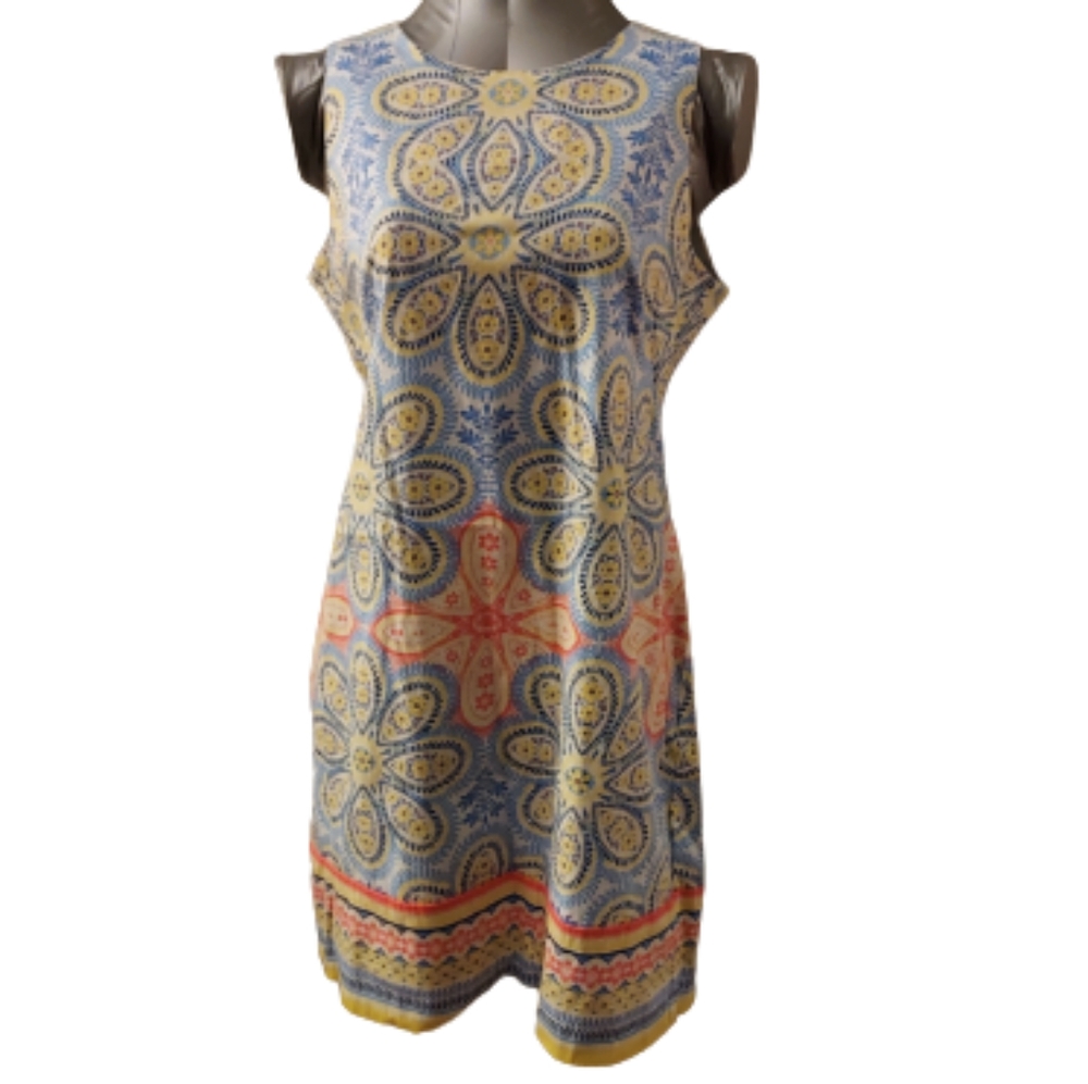 London Times yellow and blue floral dress
